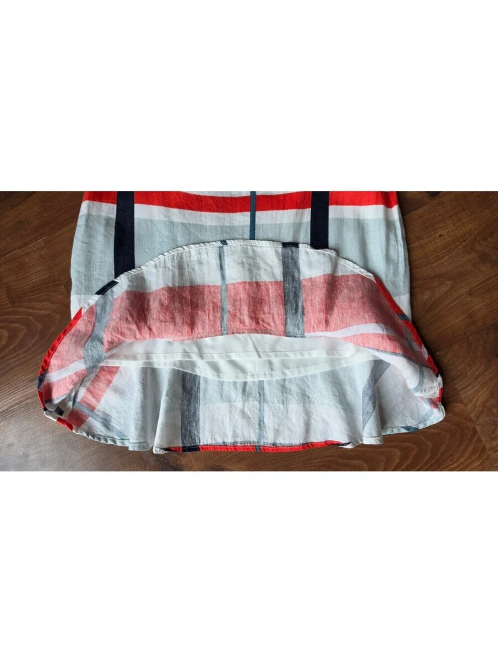 Ann Taylor Striped Linen Blend Flounce Skirt Multi-Color Geometric Sz Med, #133